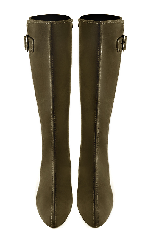 Khaki green women's knee-high boots with buckles.. Made to measure. Top view - Florence KOOIJMAN